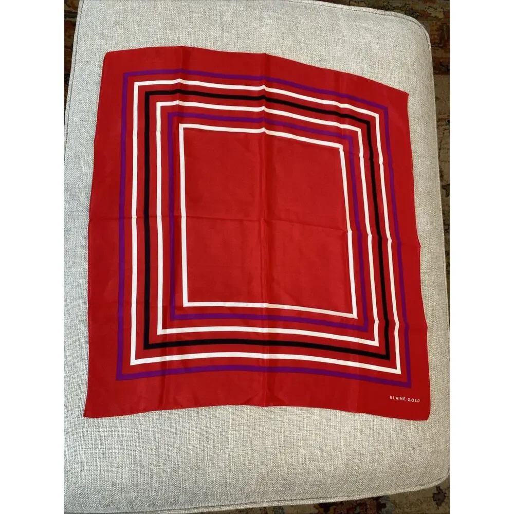 ELAINE GOLD Square Red Stripe Scarf Bright Purple Black